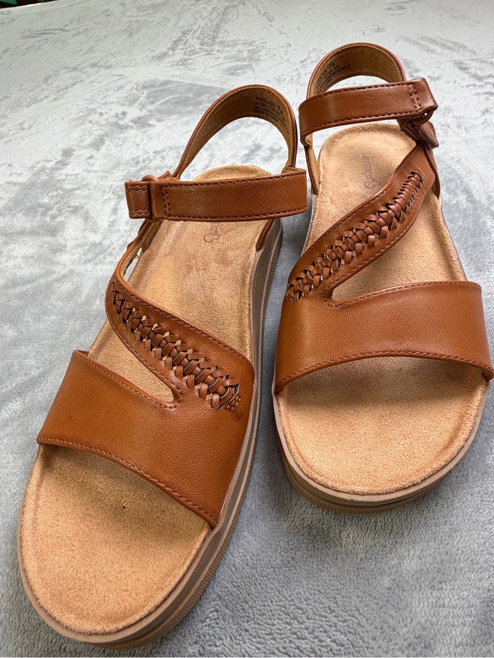 Beretraps Leather Brown Braided-Strap Adjustable Sandals Women’s Summer